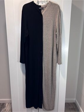 JAPPAREL XXL Long Cardigan Colorblock Black Ribbed Button Front Maxi Duster